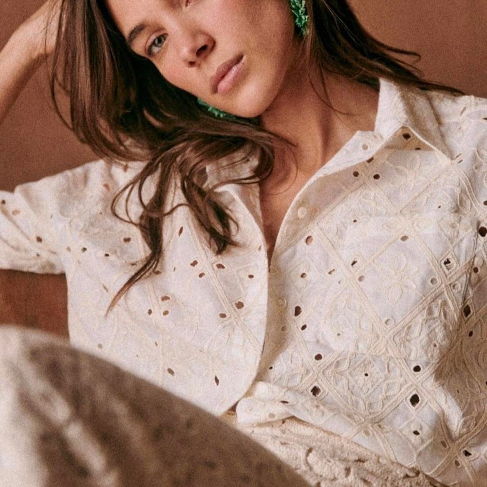 Sezane Max shirt Lace Eyelet, NWT